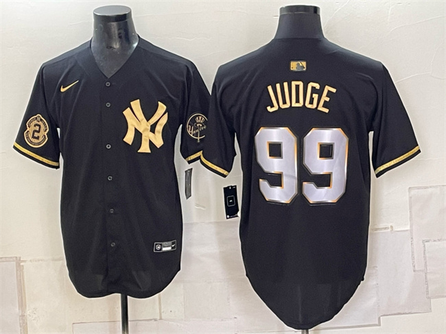 Men's Black Gold New York Yankees #99 Aaron Judge With Patch Limited Stitched Baseball Jersey